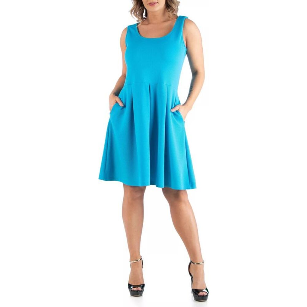 24seven Womens Plus Size Sleeveless Pleated A-line Dress, NWT